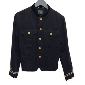 Liz Wear Claiborne Vintage 80’s Black Denim  Like Sailor Blazer Jacket Gold Butt
